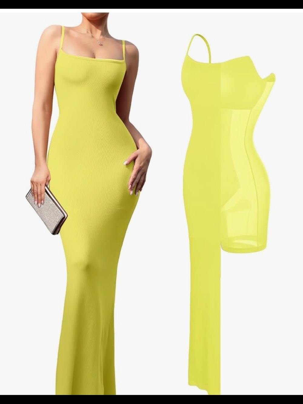 Popilush NWT SZ L-Strappy Square Neck Neon Yellow Maxi Dress